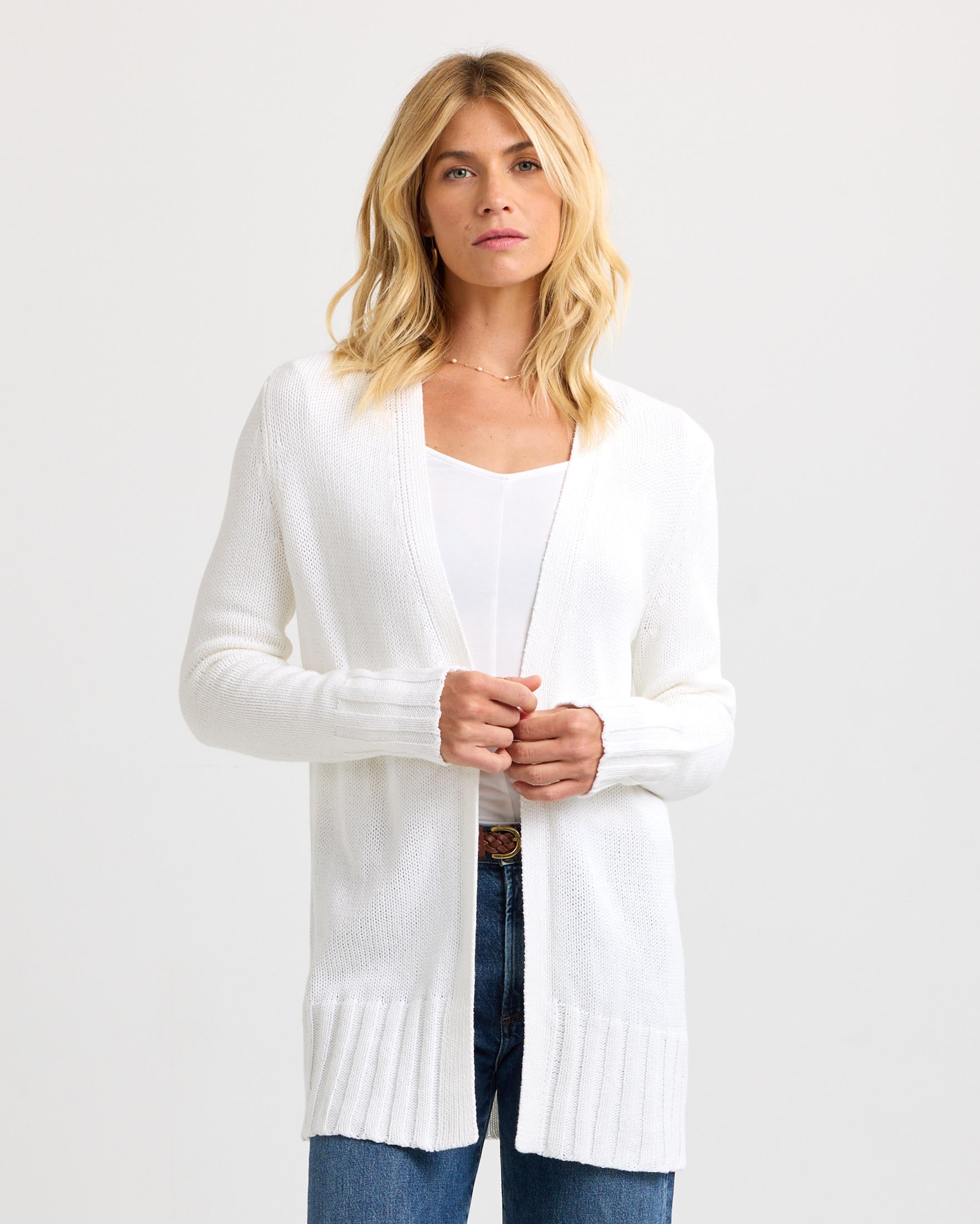 Cotton Open Cardigan - Summer White | Pura Cashmere