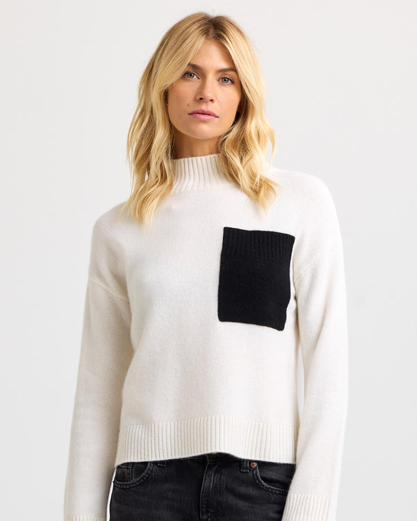Cashmere Contrast Pocket High Neck