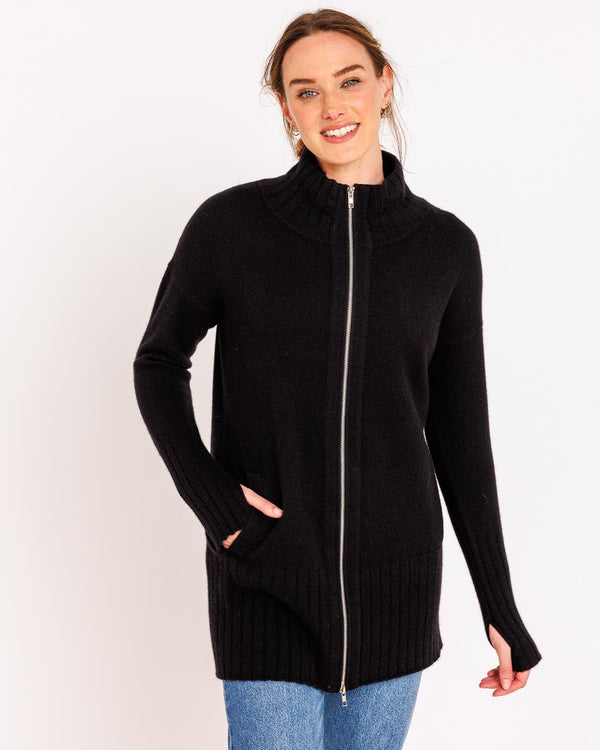 Black zip up sales cardigan women's