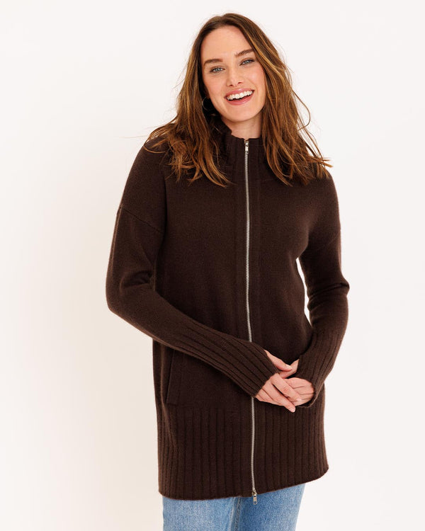 Long cardigan with zipper outlet