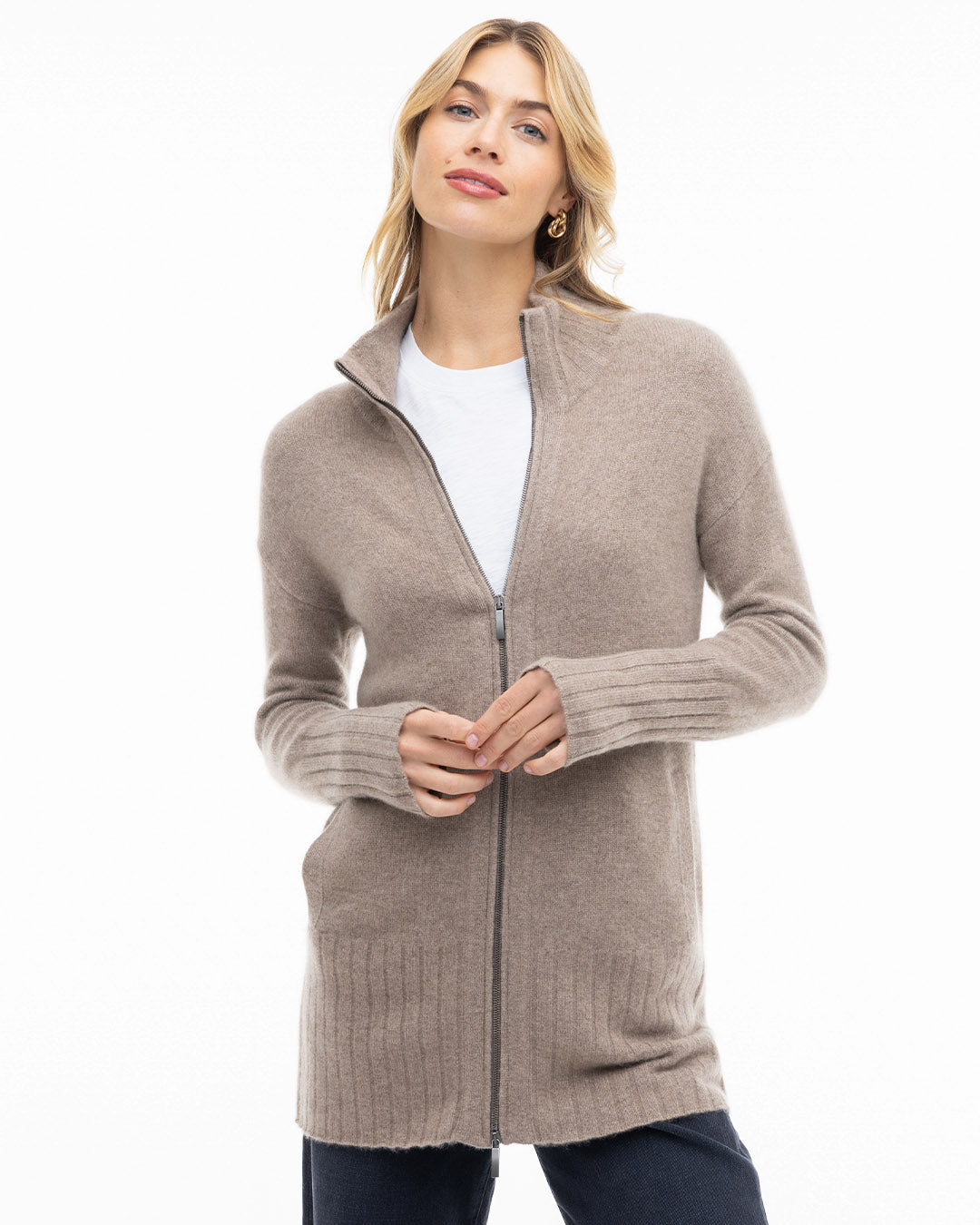 Women's Zip-Up Cashmere Cardigan Sweater | Driftwood