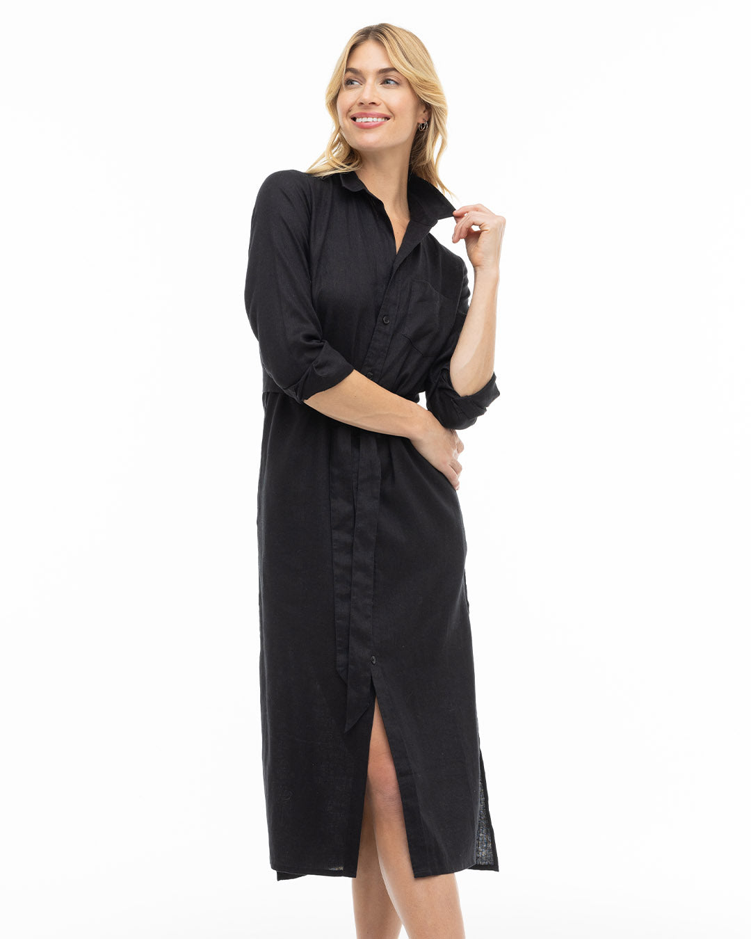 Luxe Linen Shirt Dress - Black
