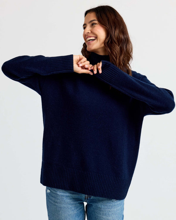 Navy cashmere funnel neck sweater