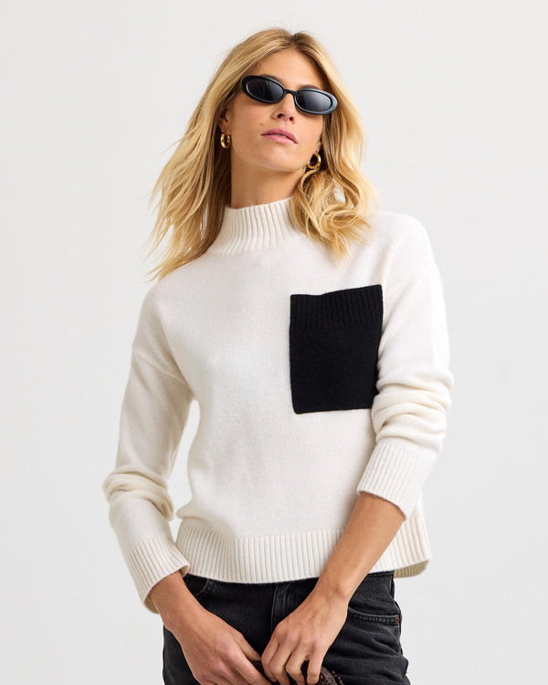 Cashmere Contrast Pocket High Neck