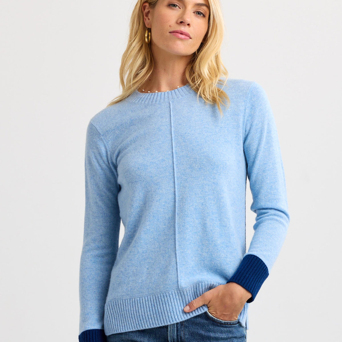 Cashmere Contrast Crew - Pura Cashmere