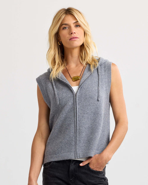 Cashmere Zip Up Hoodie Vest