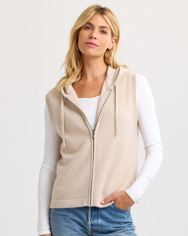 Cashmere Zip Up Hoodie Vest