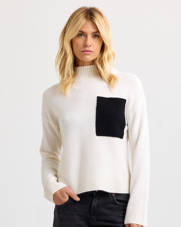 Cashmere Contrast Pocket High Neck