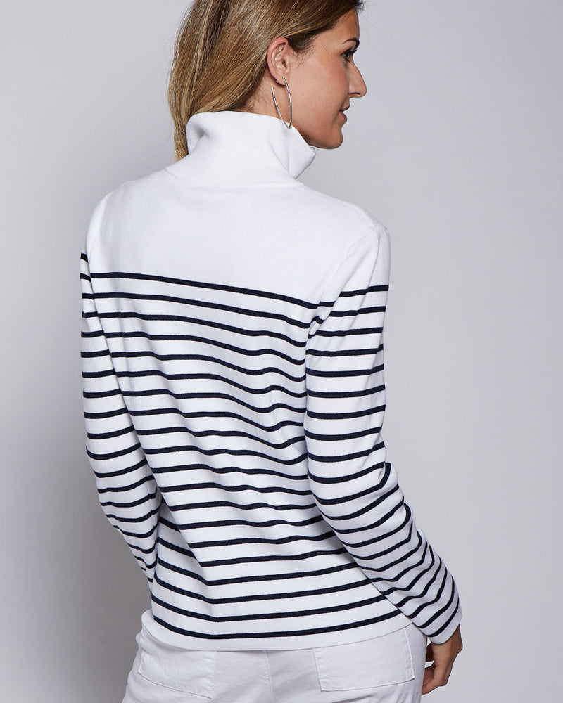 Breton Stripe Zip-Up Jacket-Pura Cashmere