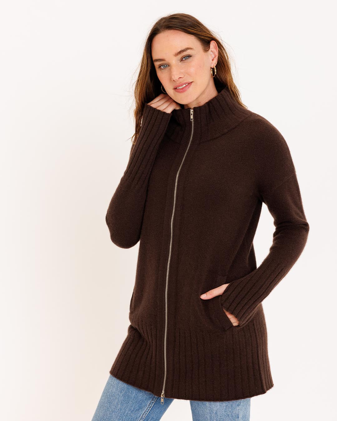 Women s Zip Up Cashmere Cardigan Sweater Pura Cashmere