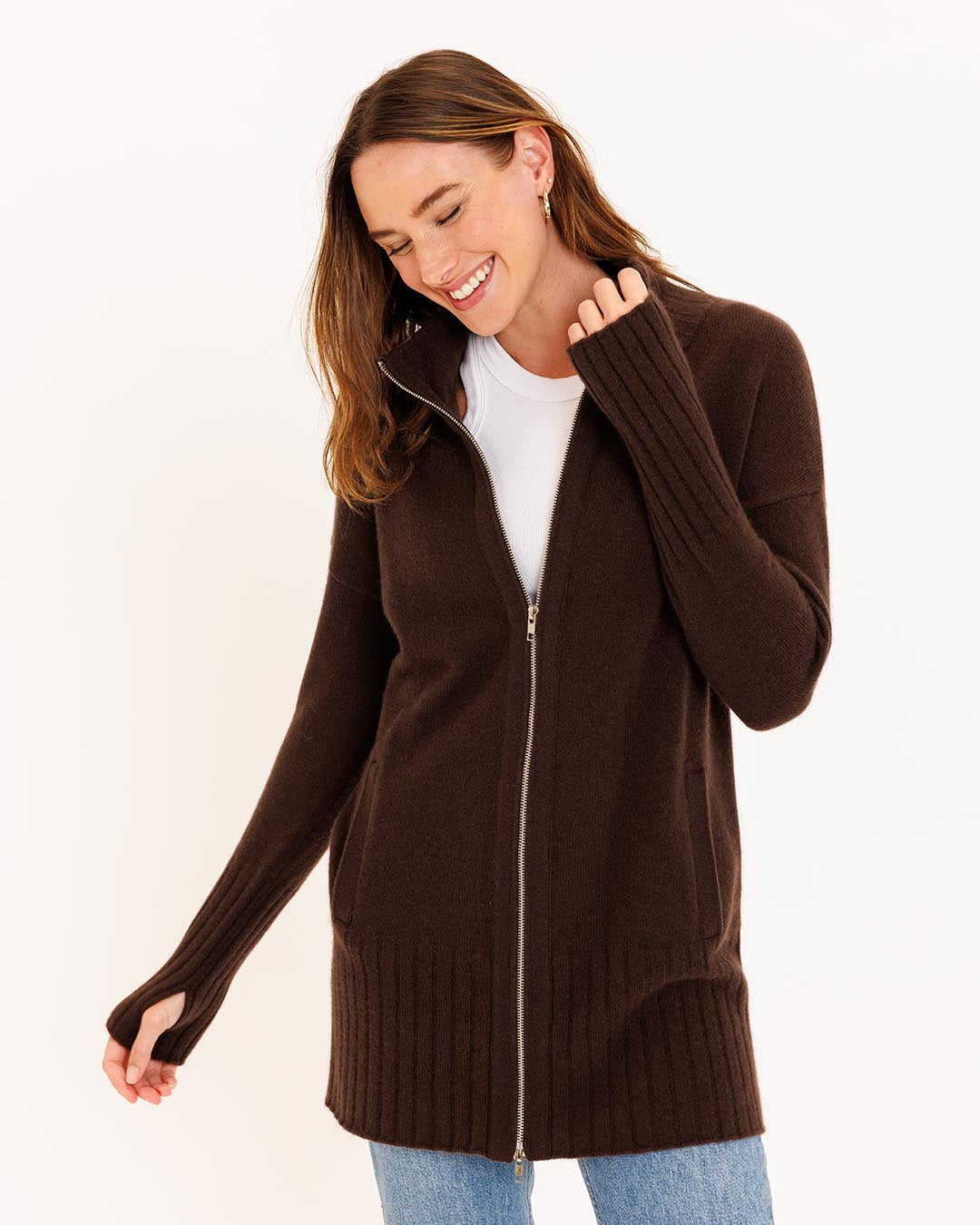 Women s Zip Up Cashmere Cardigan Sweater Pura Cashmere
