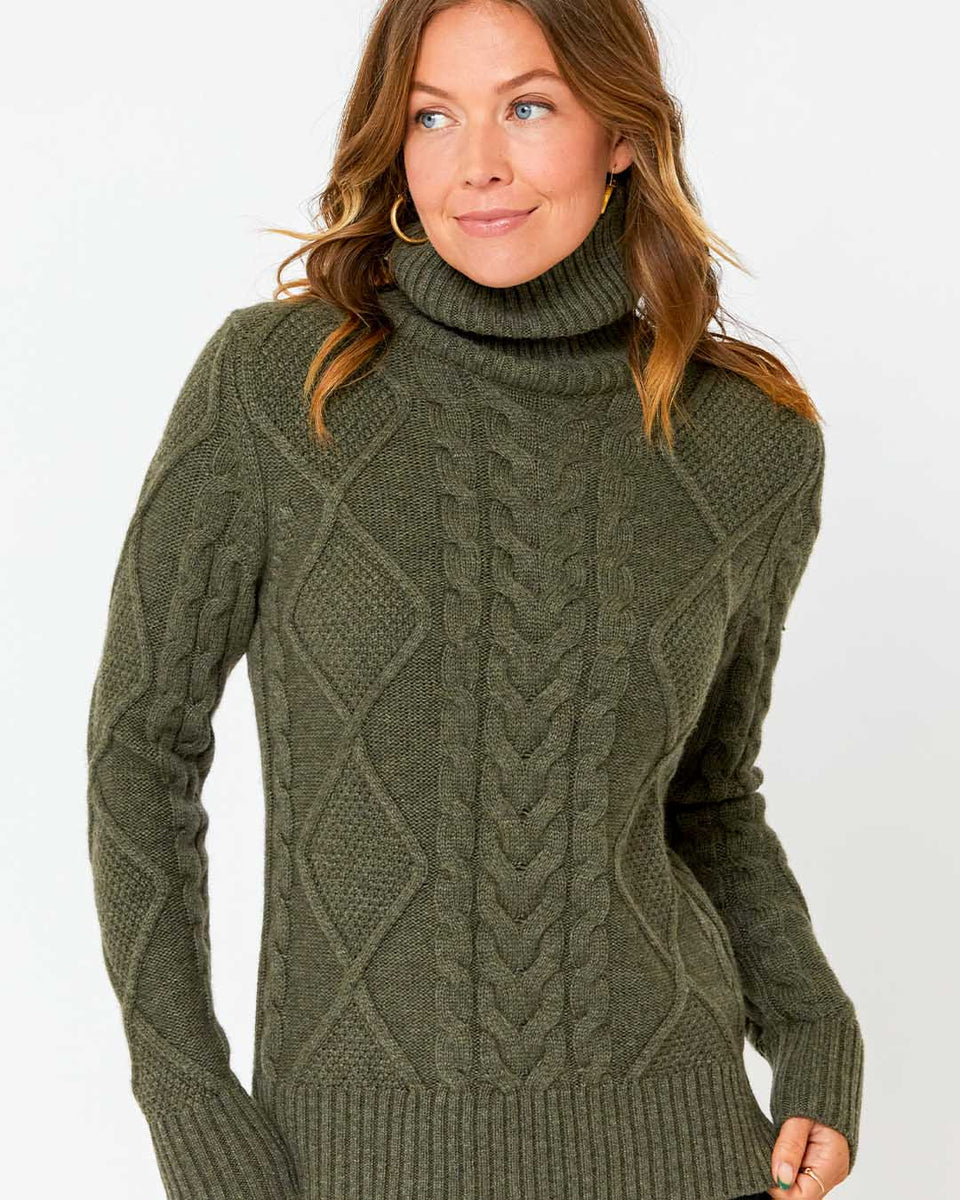 Women's Classic Cable Knit Turtleneck Sweater - Pura Cashmere