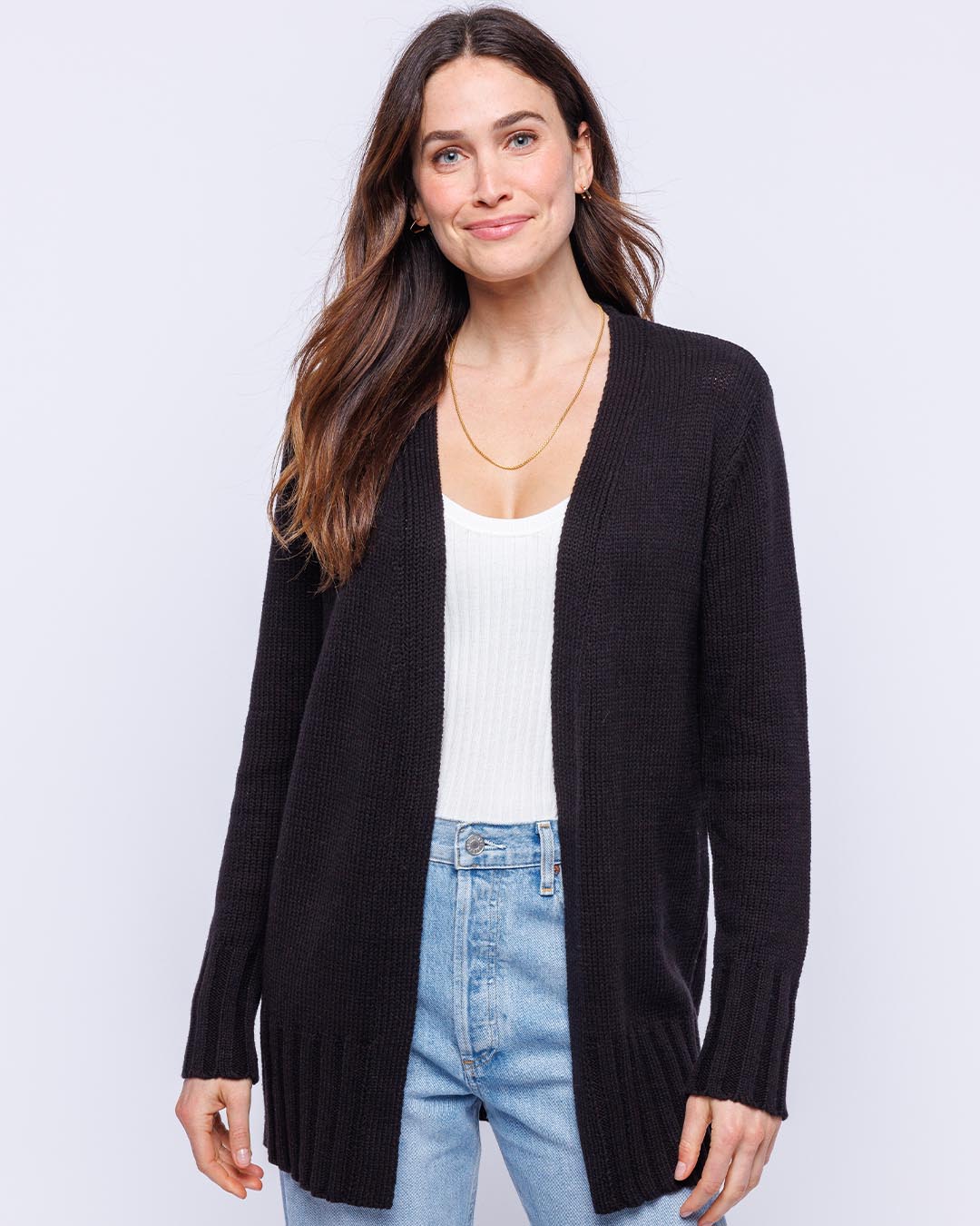 Cotton Open Cardigan - Black | Pura Cashmere Cotton Open Cardigan - Black | Pura Cashmere