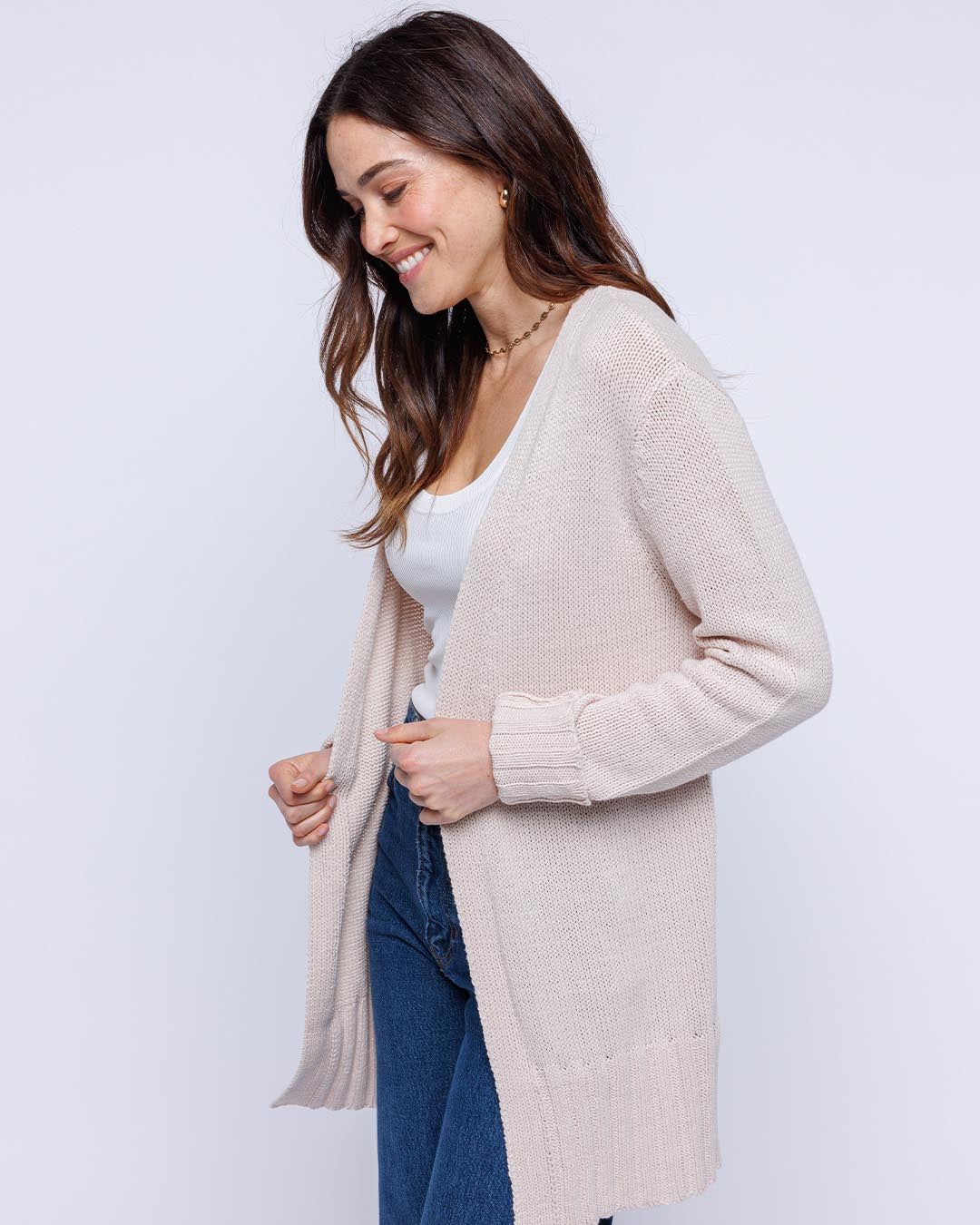 Cotton Open Cardigan - Oatmeal | Pura Cashmere