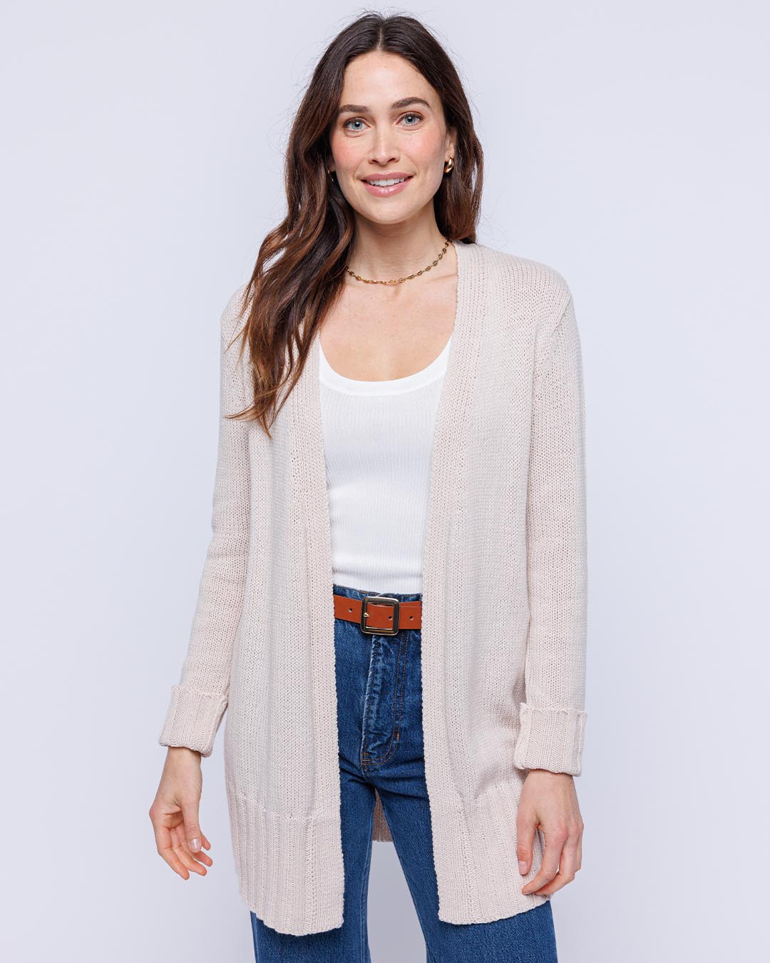 Cotton Open Cardigan - Oatmeal | Pura Cashmere