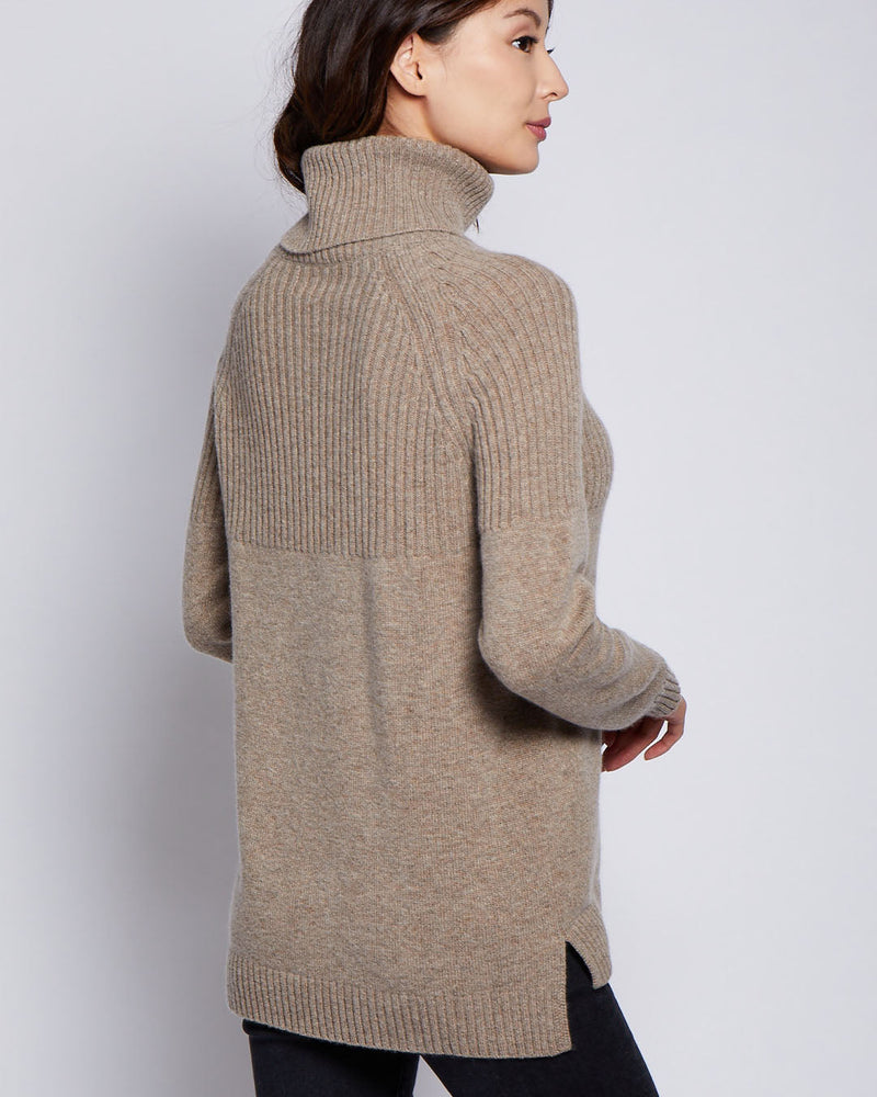 Half Ribbed Turtleneck Sweater-Pura Cashmere