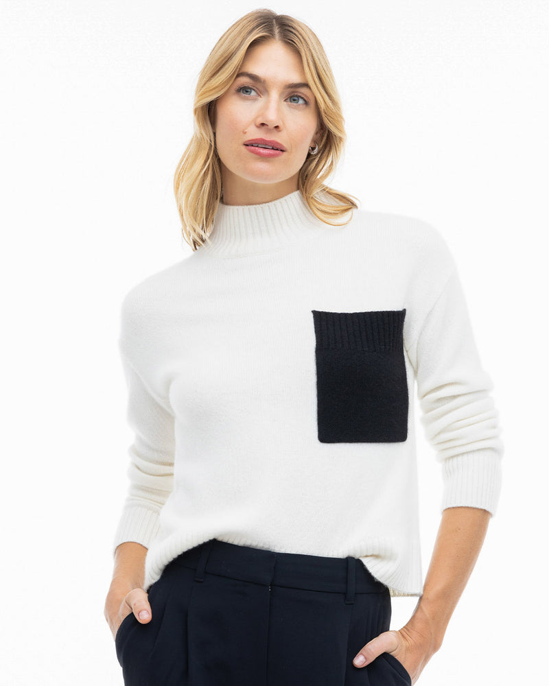 Cashmere Contrast Pocket High Neck