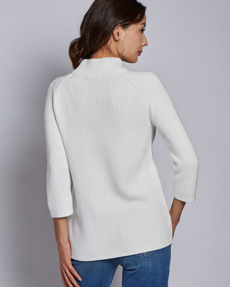 Cotton A-Line Funnel Neck Sweater-Pura Cashmere