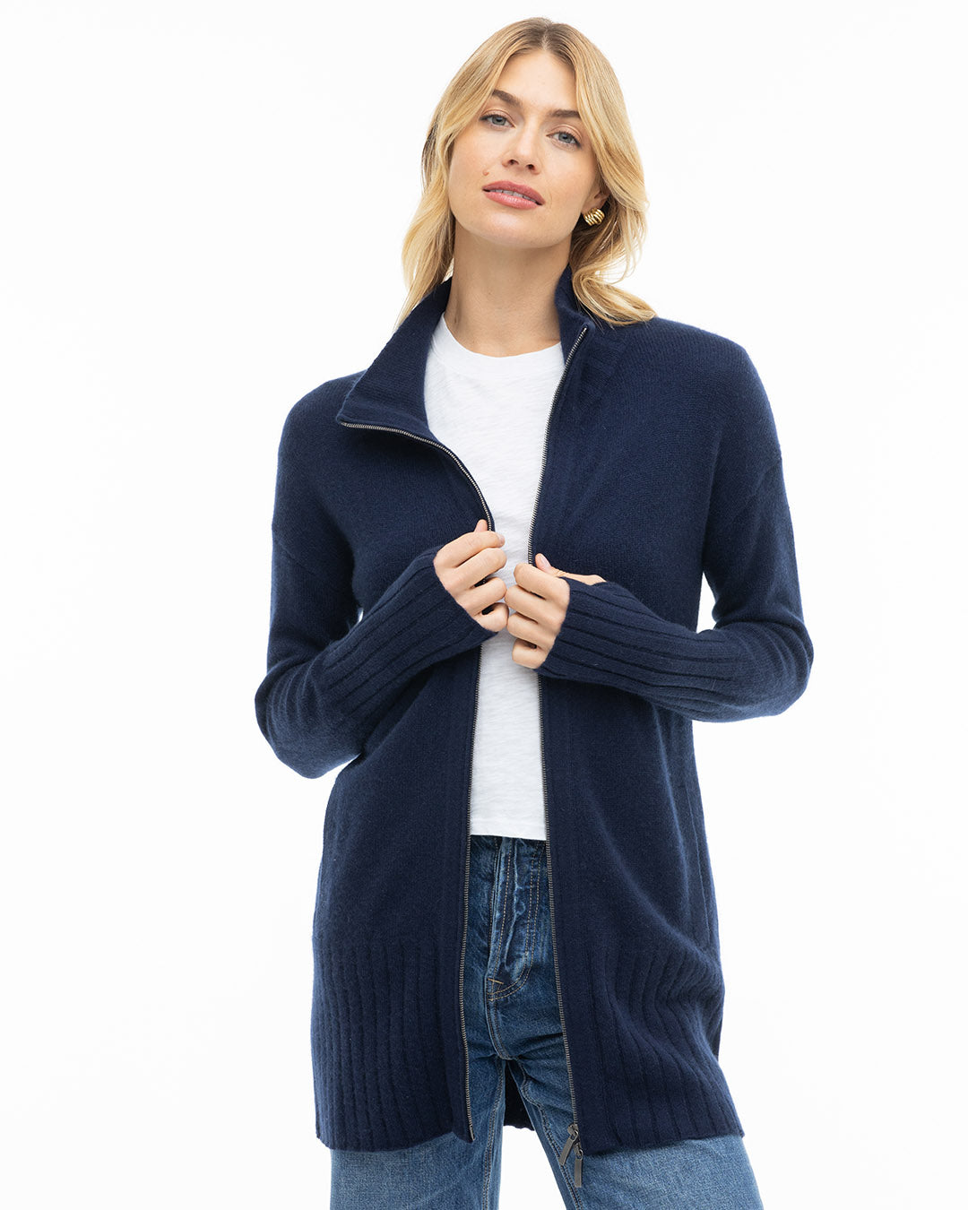 Women s Zip Up Cashmere Cardigan Sweater Pura Cashmere