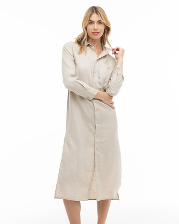 今季一番 Luxe Linen Shirt Dress - Sandstone | Pura Cashmere シャツ+ブラウス(長袖+七分)