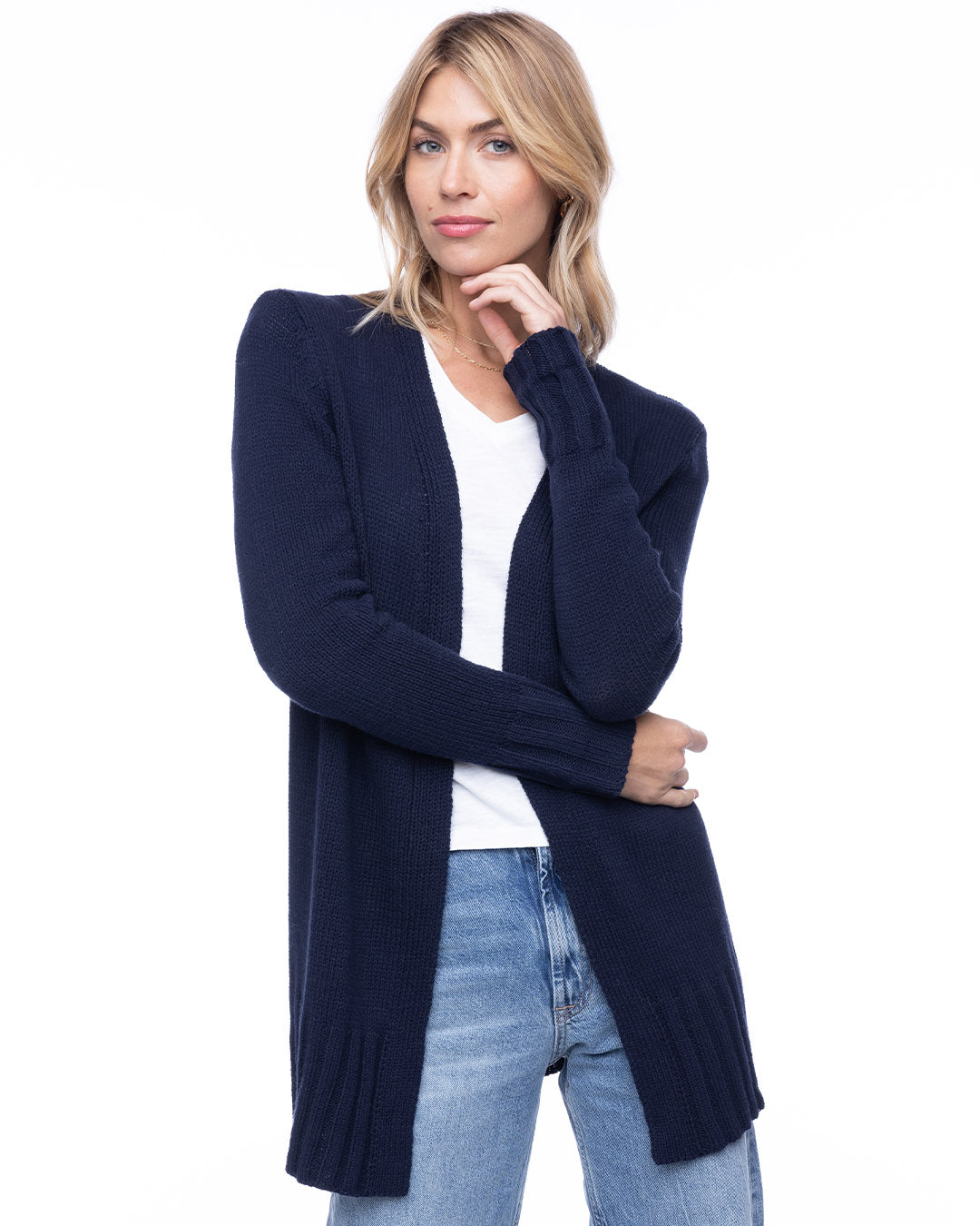 トップス SATUR Cotton Collar Half Cardigan Navy SATUR | 세터 | 베이직 코튼 칼라 하프 가디건 클래식 네이비