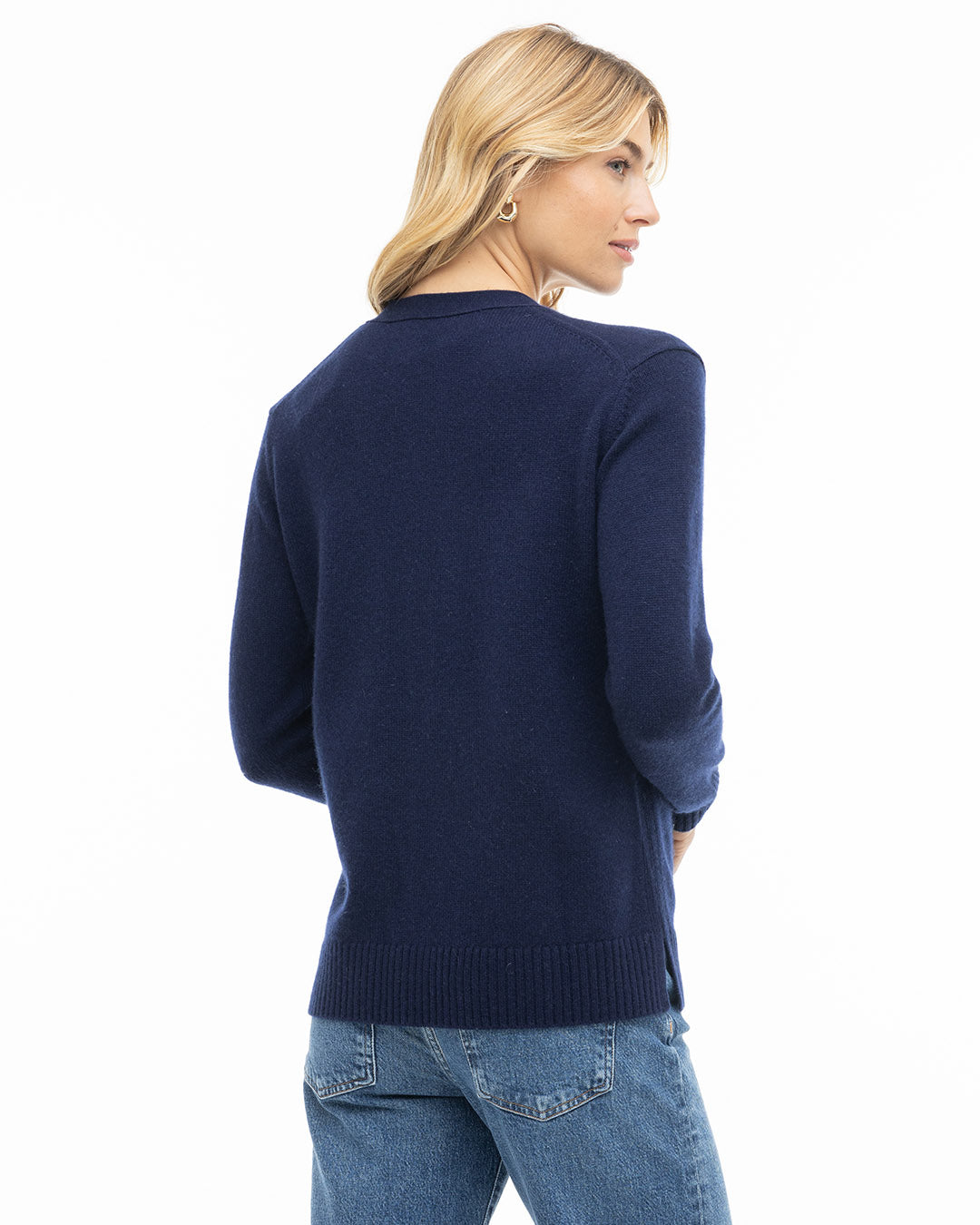 Pura Cashmere Women s Classic Boyfriend Cardigan Navy Xs